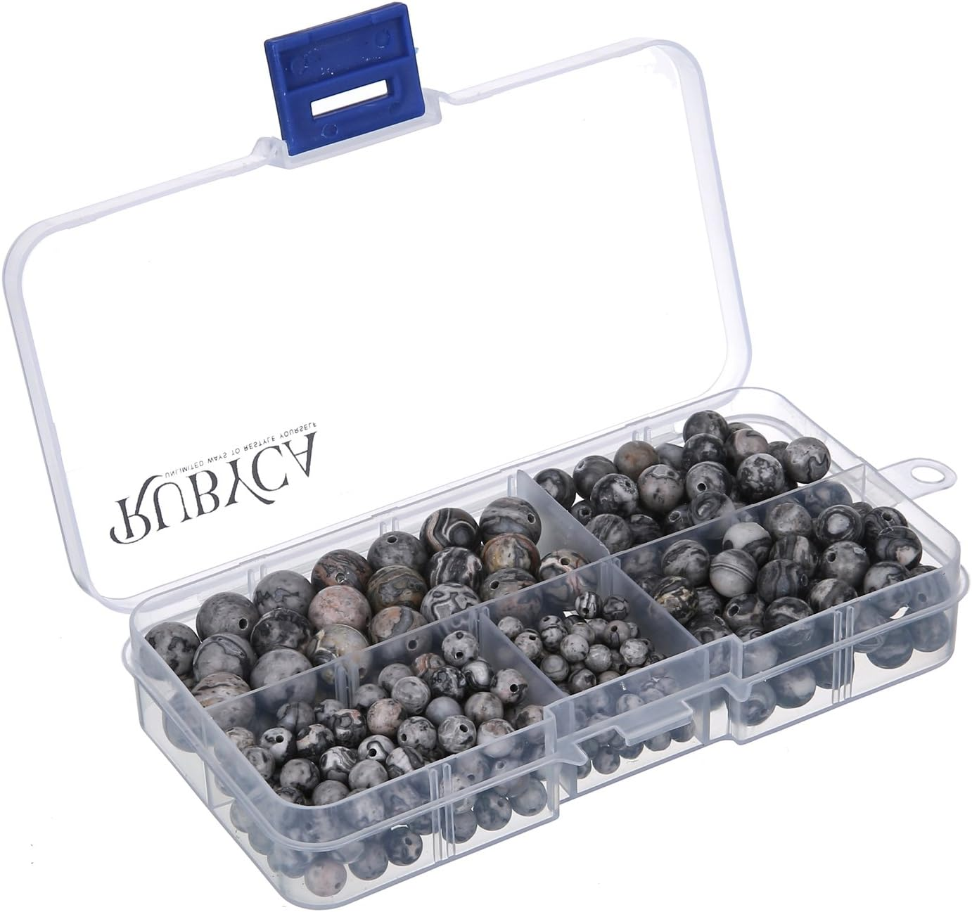 (Unakite) - RUBYCA Natural Unakite Gemstone round Loose Beads Organiser Plastic Box for Jewellery Making Mix Sizes - Black White Jasper image number 2
