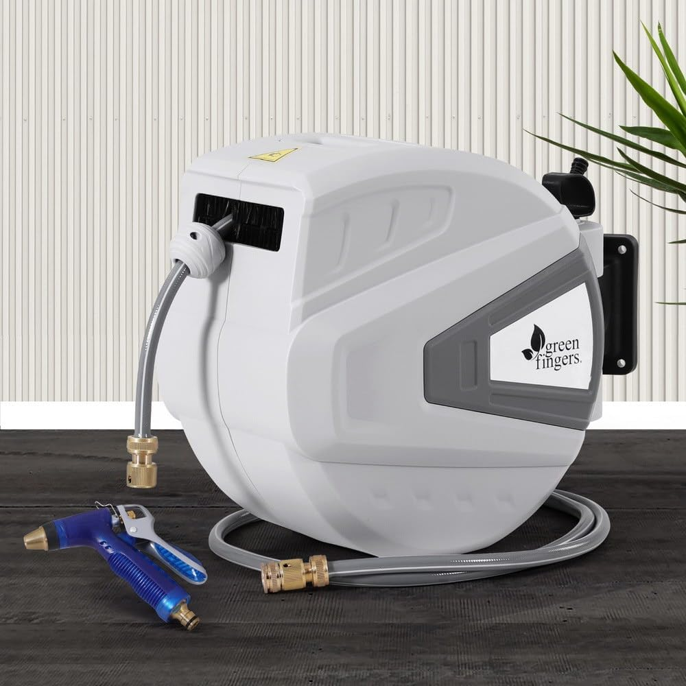 Green Fingers 30M Water Hose Reel Retractable Auto Rewind Wall-Mounted Spray Gun image number 1