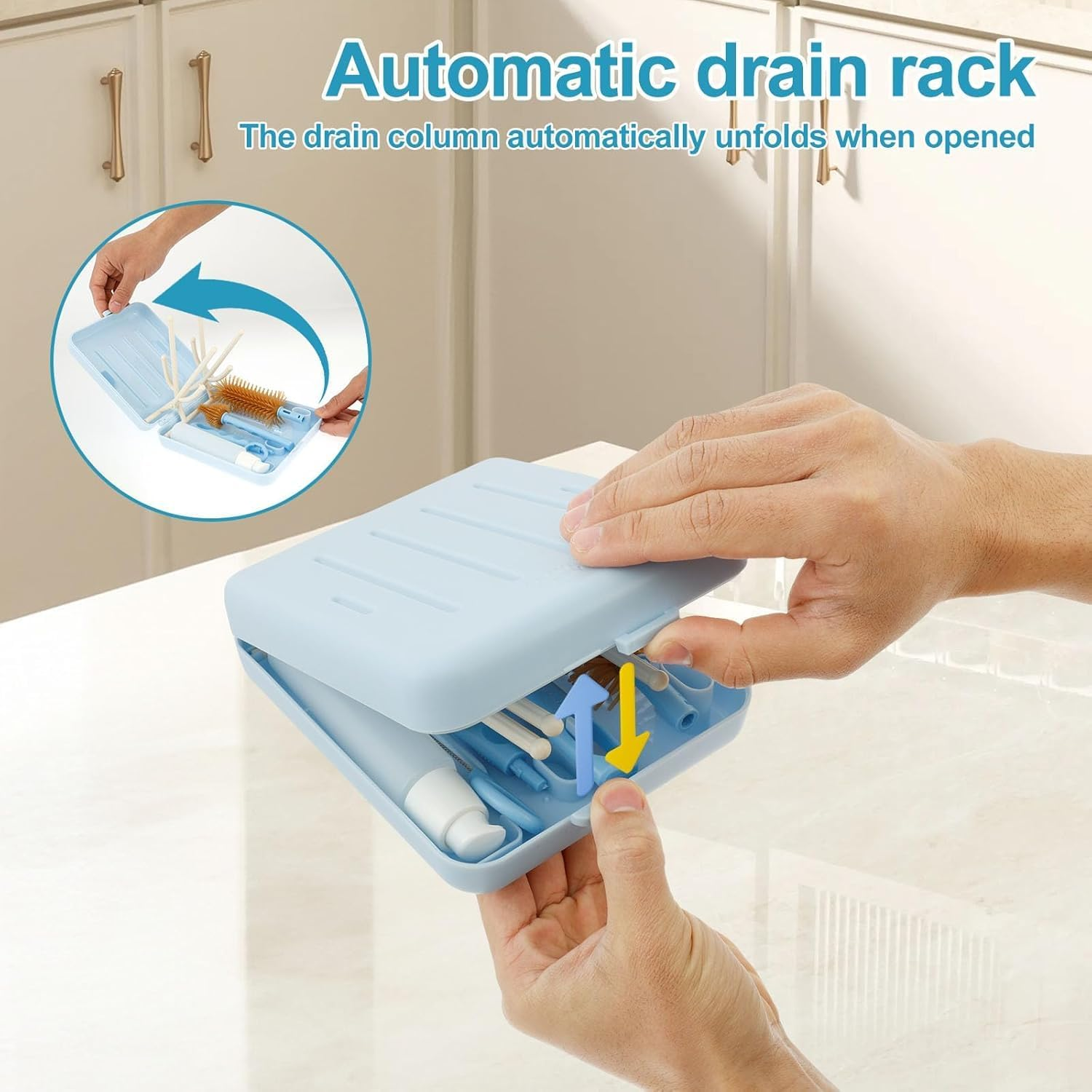 WADY Baby Bottle Brush Kit - Stable Bottle Cleaning Kit Easy to Use Baby Bottle Cleaning Tool Portable Traveling Bottle Cleaner Kit Versatile Baby Bottle Cleaner Brush Set for Babies (Blue) - Green image number 5