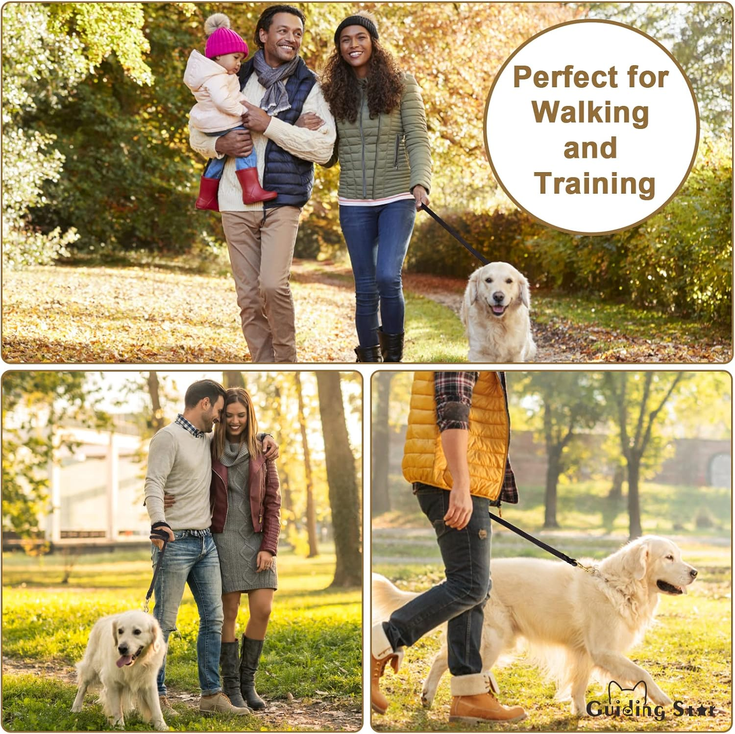 Guiding Star Leather Dog Leash 8Ft, Dog Leashes for Dogs Heavy Duty, Soft Braided Handmade Leather Training Leash for Small & Medium Dogs (8Ftx1/2Inch, Black) image number 6