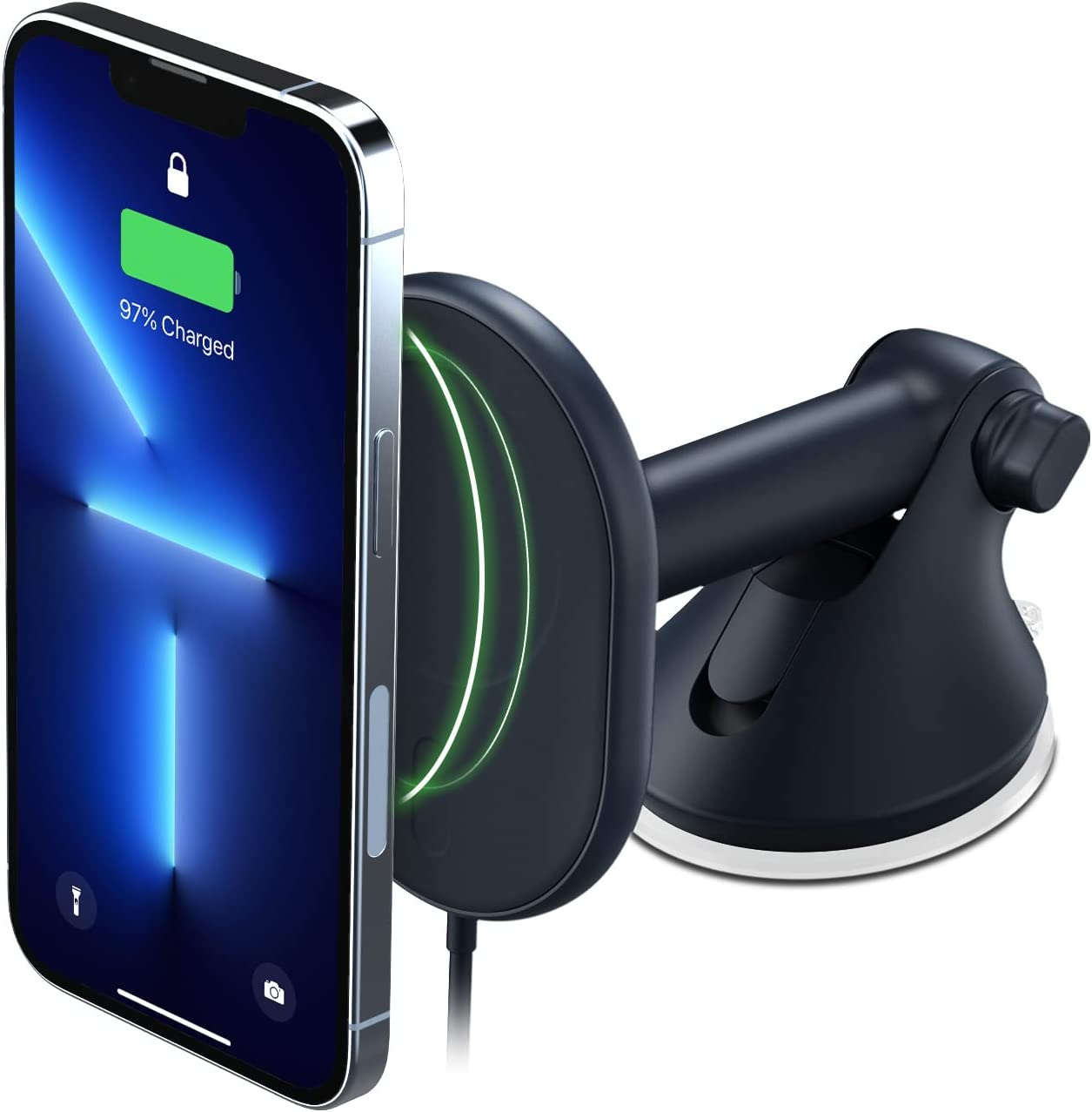 Iottie Velox Magnetic Wireless Charging Car Mount Windshield & Dashboard Car Phone Holder Mount. Magsafe Compatible for Iphone 12, Iphone 13, Iphone 12/13 Mini, Pro, Pro Max, Midnight Blue image number 4