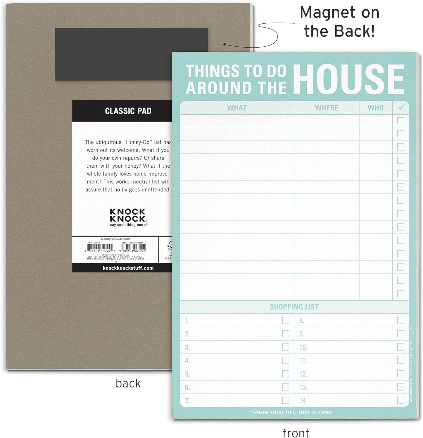 1-Count Knock Knock Things to Do around the House Pad with Magnet, Honey Do List Note Pad & Shopping Grocery List Pad, 6 X 9-Inches (Teal) image number 3