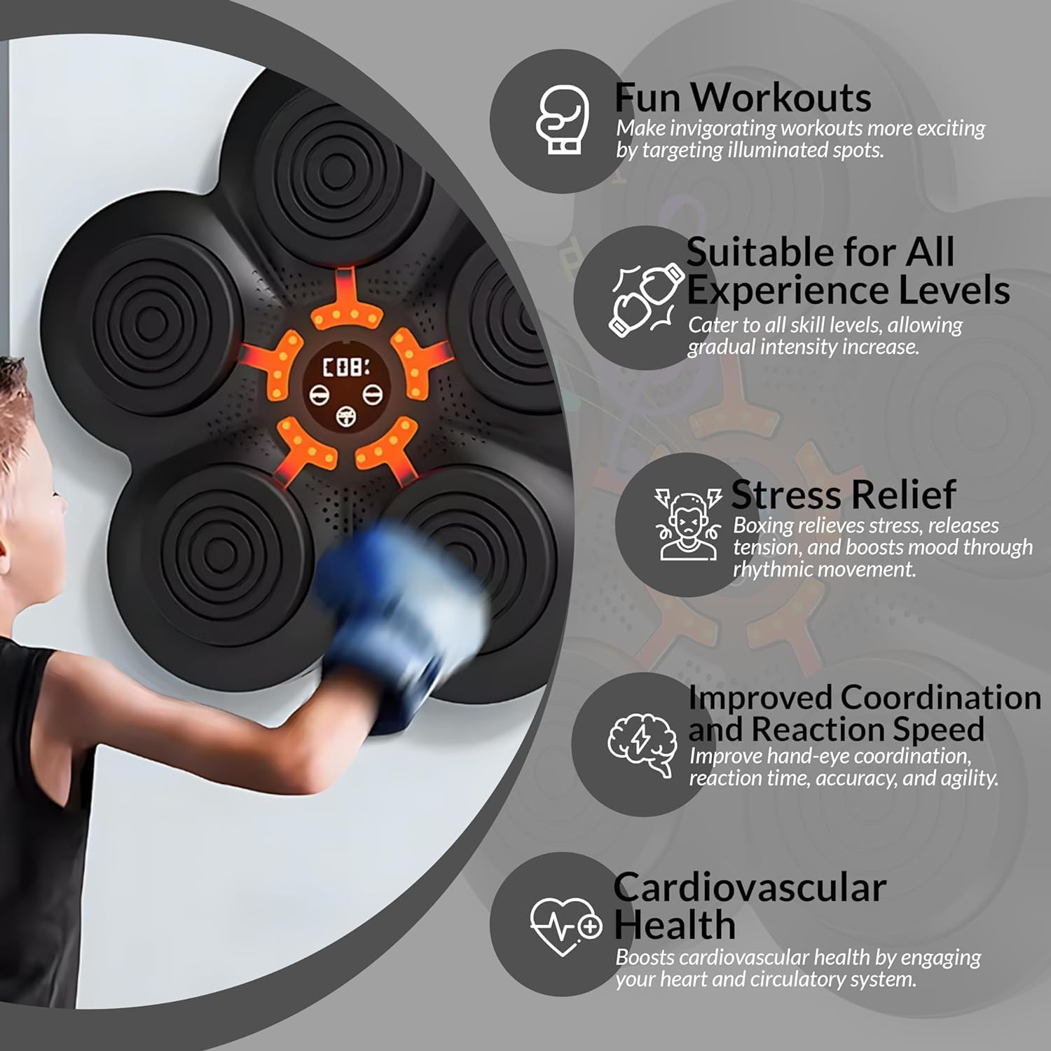 Music Boxing Machine, Smart Bluetooth Connection Boxing Machine, Boxing Training Equipment, Wall Mounted Smart Boxing Target, Adults & Kids Home Boxing Training Exercises image number 4