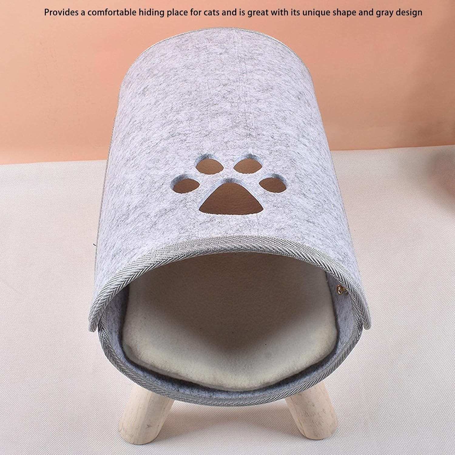 Cat Tunnel Bed, Pet Felt Tunnel Bed, Nonslip Design, Soft Comfortable, with Wooden Legs, with Plush Cushion for All Seasons, for Small Dogs Cats, 6.9X14.2X9.8In image number 5