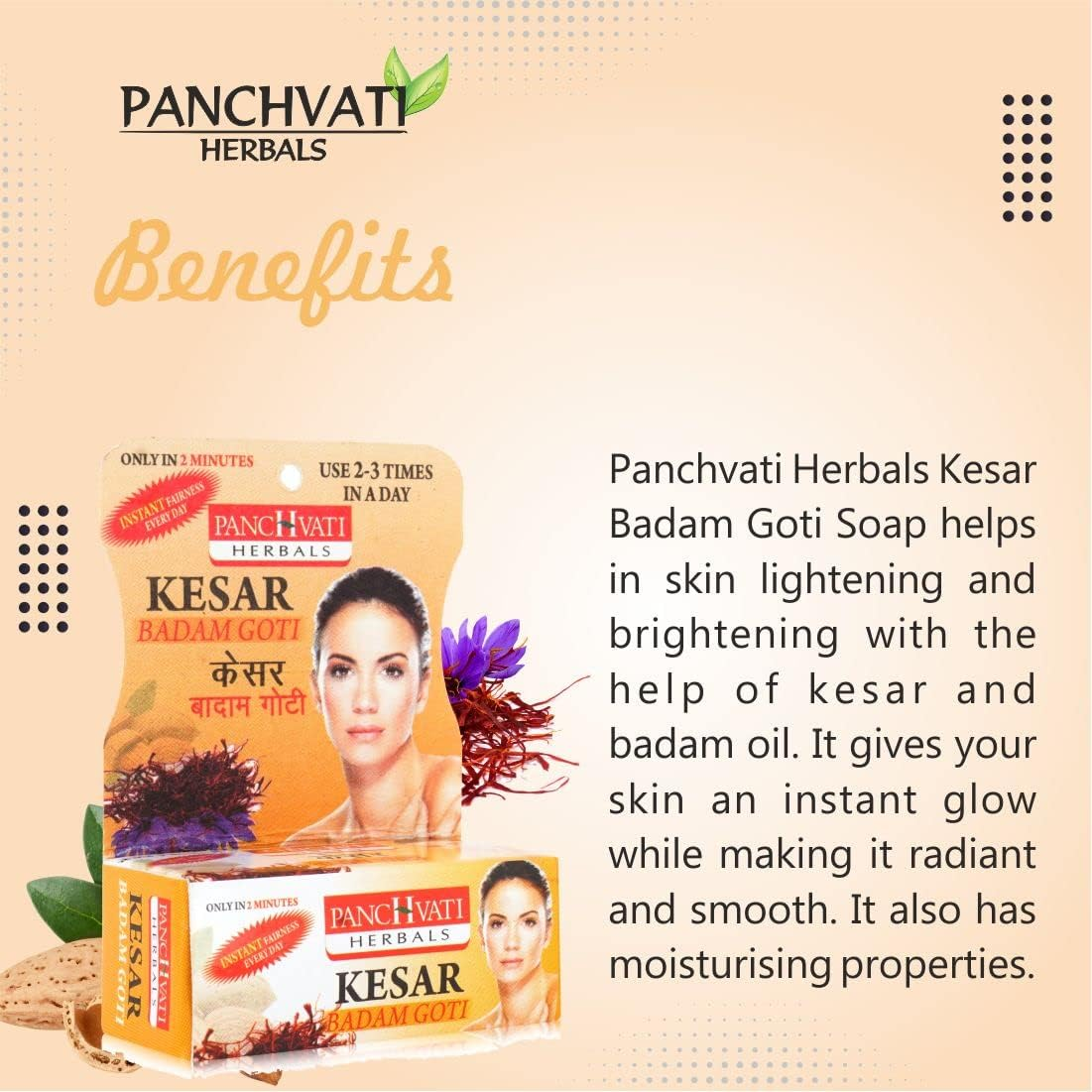 Panchvati Herbals Kesar & Badam Goti Soap 25 Gm,Pack of -6 image number 1