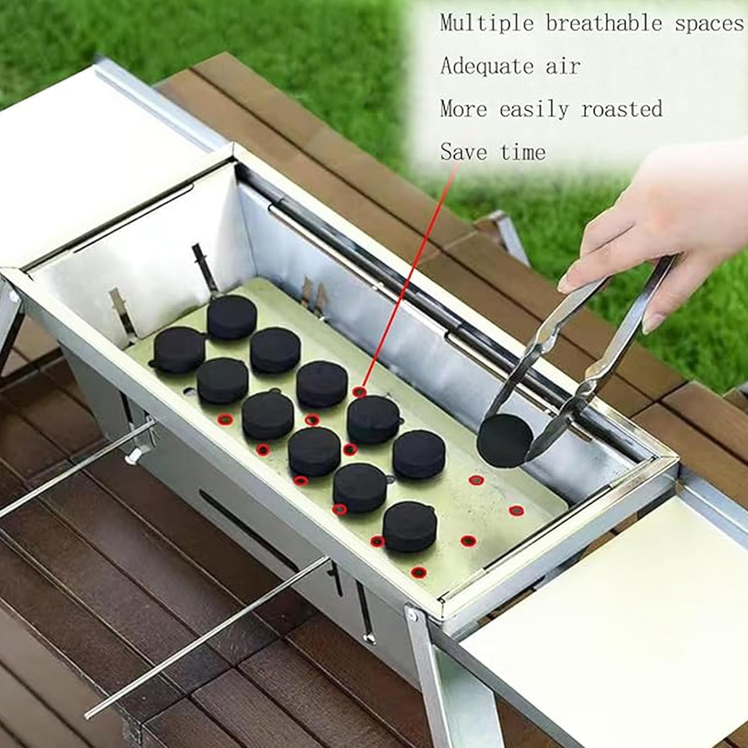 Portable Charcoal Grill with Carry Bag, Stainless Steel Foldable Small Grill for 1-5 People, Tabletop Outdoor BBQ Cooker for Travel，Cooking,Includes Gloves & Carry Bag and Kabob Skewer image number 2