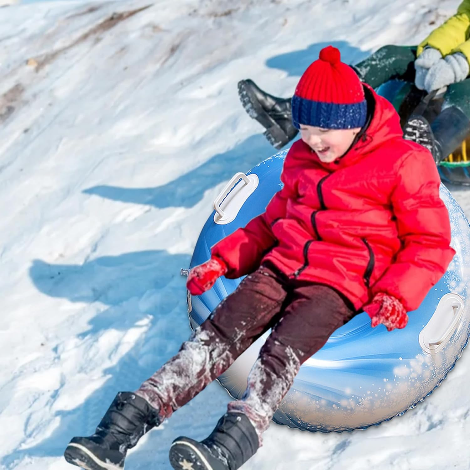 Snow Tube 33.5 Inch Sleds for Adults, Inflatable Snow Sled with Handles Heavy Duty Adult Sledge Thicken Snow Toys Inflatable Ski Ring Inflatable Snow Tubes Inflatable Sled for Winter image number 1