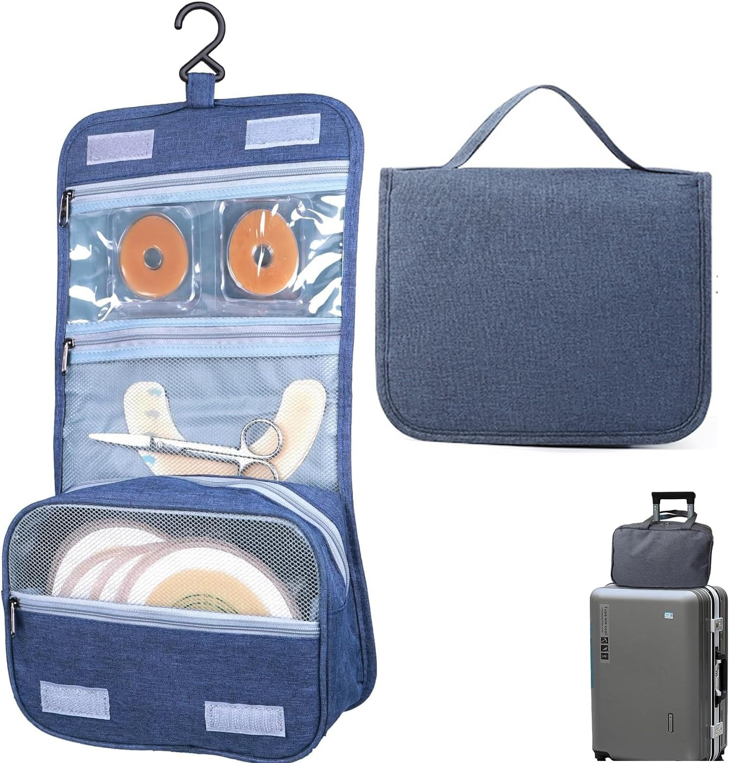 Ostomy Accessory Storage Bag Protable Ostomy Travel Bag Hanging Toiletry Bag Ostomy Supplies Organizer for Ostomy Accessory Storage Bags for Women and Men Ostomy Colostomy Ileostomy (Dark Blue) image number 6
