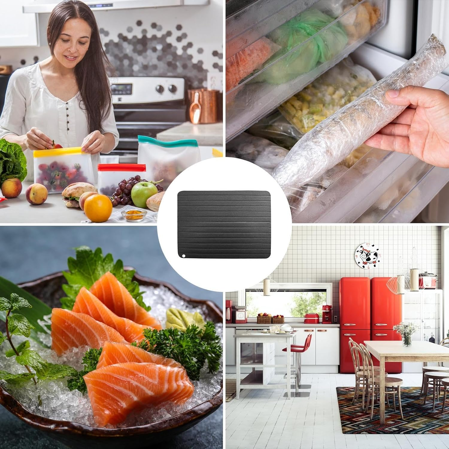 Bensil Aluminum Alloy Meat Defrosting Tray - Thawing Plate for Faster Defrosting Food, Non-Stick Surface, Black, Rectangular, 23*16.5*0.2Cm/8.97*6.44*0.08 Inches, 200G image number 3