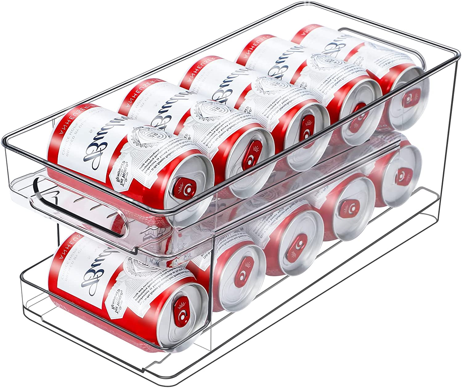 Fridge Organiser, Refrigerator Storage Bins with Rolling, 2-Tier Can Dispenser, Drink Food Storage, Home Kitchen Organisation, Soda Beverage Container, for Fridge Freezer Pantry Countertop Cabinets image number 3