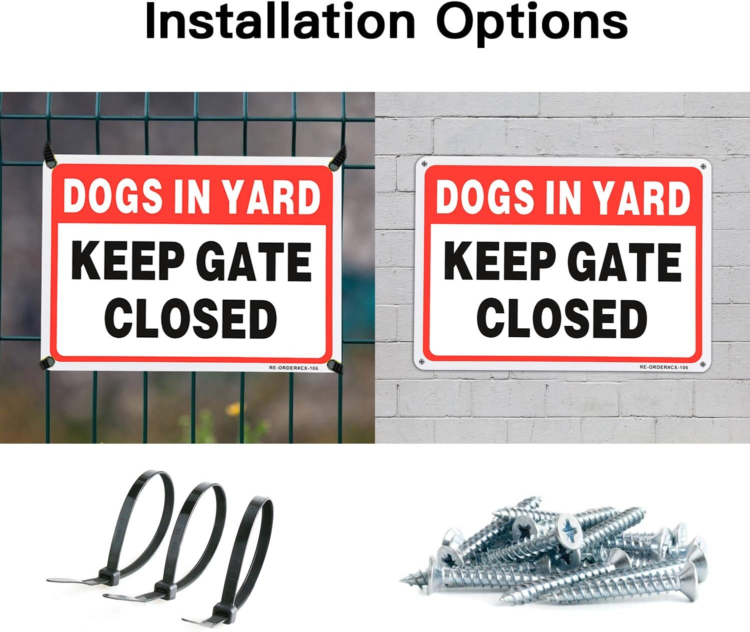 MUXYH Keep Gate Closed, Dogs in Yard Sign 2 Pack, 10" X 7" .40 Rust Free Heavy Duty Aluminum Reflective Sign, UV Protected and Weatherproof - Easy to Mount image number 2