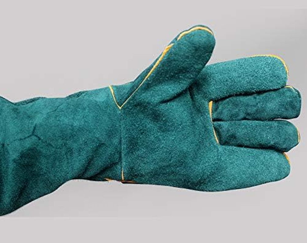 Anti-Scratch/Bite Protective Cowhide Reptile Handling Training Gloves Green image number 6