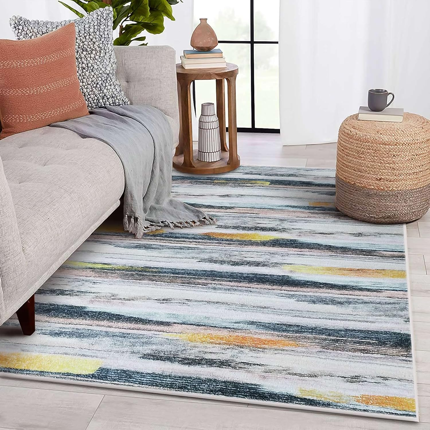 Calore Area Rugs Soft Carpet Modern Cashmere Rug for Bedroom Living Room Floor Mat Indoor Home Decorative Rugs (Black Gold, 160 X 200 Cm)