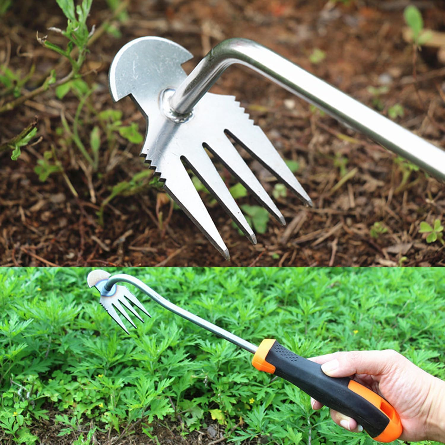 2Pcs Weed Puller Tool, 4-Tooth Manganese Steel Manual Weeder Gardening Tools for Women and Man Hand Weeding Tools Weed Remover Tool Gardening Essentials for Gardening Backyard Farm Planting Weeding image number 4