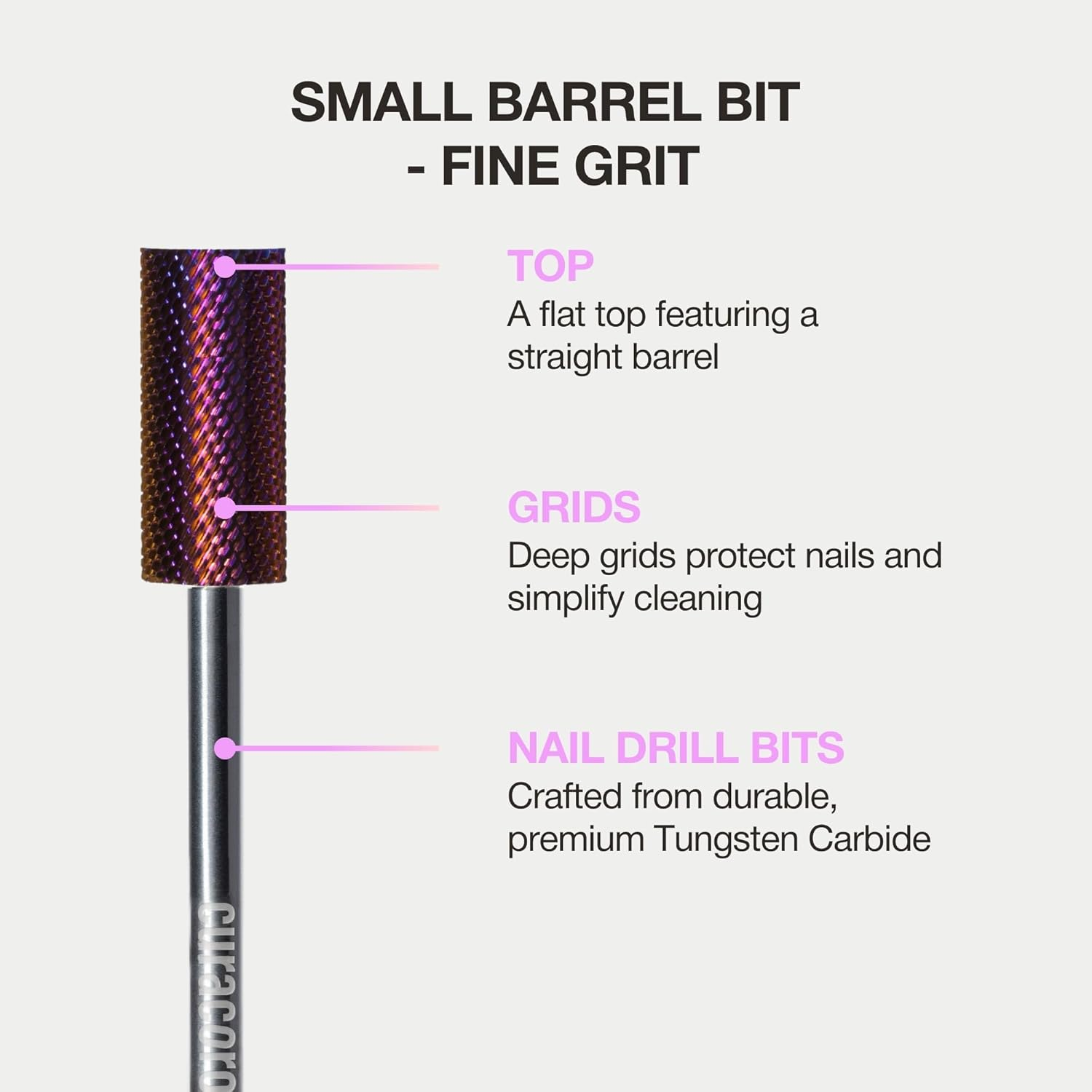 Curacoro Nail Drill Bits 3/32" - Small Cylinder Carbide Bit (Fine) for Professional Finish Removes Gel Nails Gently Buffs & Smooths Nail Art, Pedicure, Manicure - Salon & Home Use image number 5
