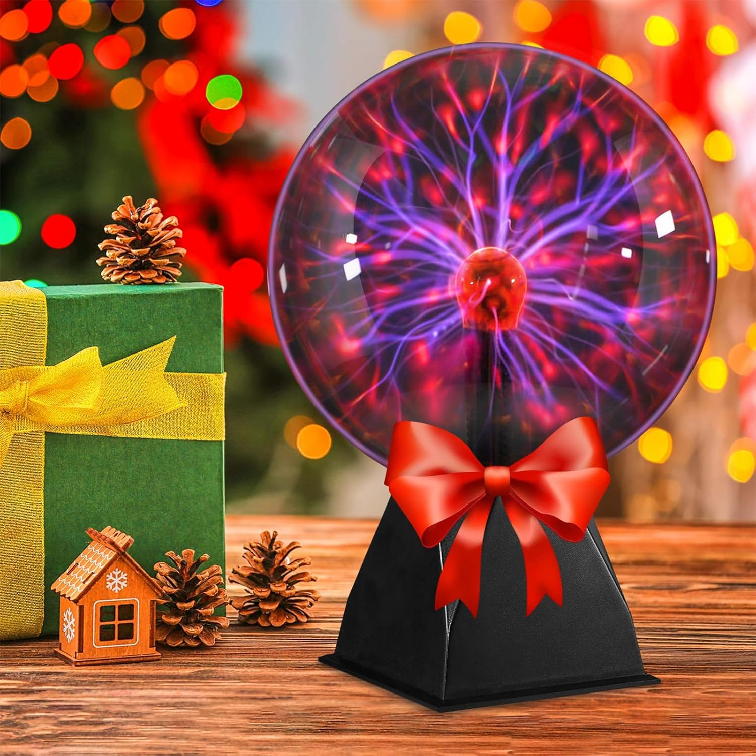 8 Inch Plasma Ball, Plasma Globe Touch & Sound Sensitive Plasma Ball Lamp, Electric Ball Lightning Novelty Light for Parties, Home, Prop, Decoration, Red image number 6