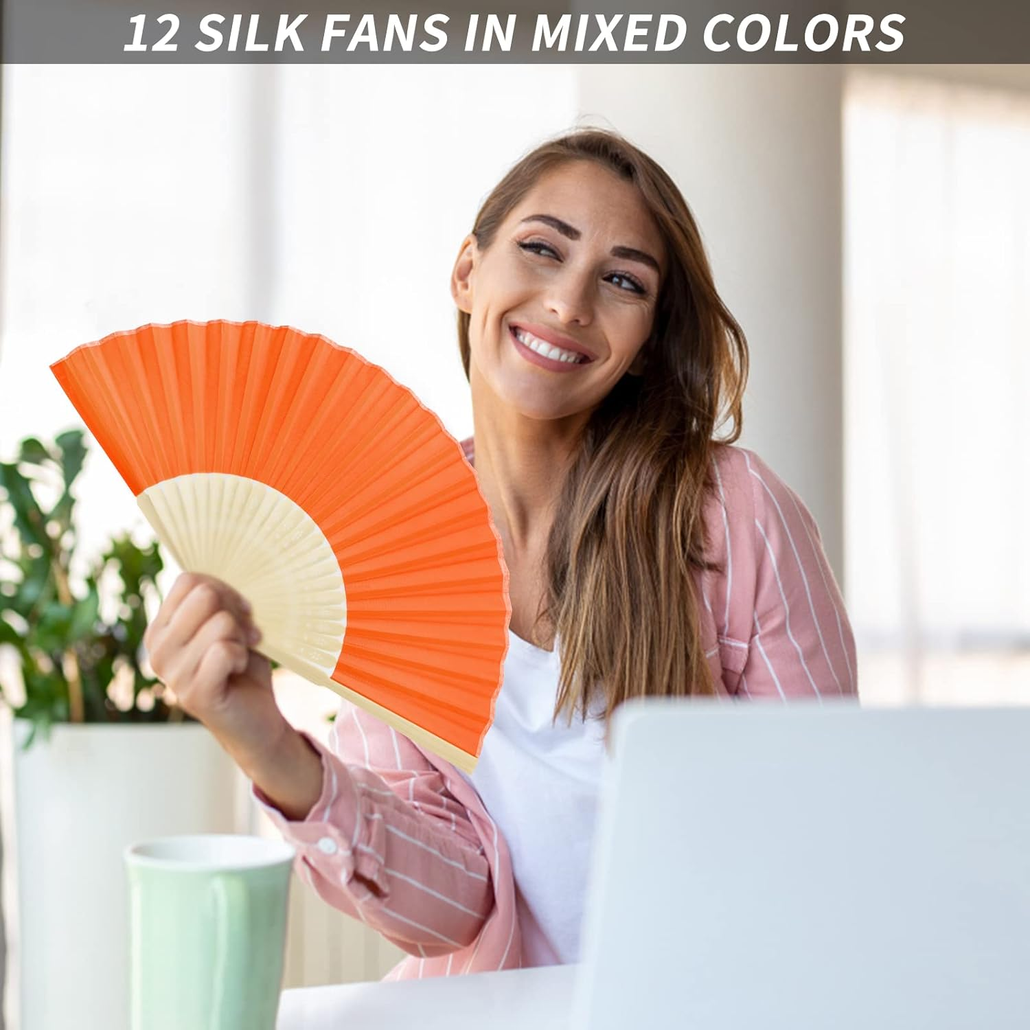Homiliky 12 Pcs Folding Hand Fan, Silk Fabric and Bamboo Ribs Handheld Chinese Fan for Wedding Gift, Wall Decoration, Party Favor, DIY Wall (Mixed Colours), 6 Inch image number 4