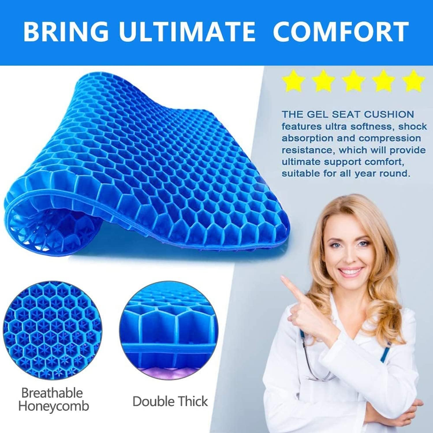 Yotsuba Gel Seat Cushion, Gel Honeycomb Seat Comfort Cushion - Ultimate Back Support and Pain Relief