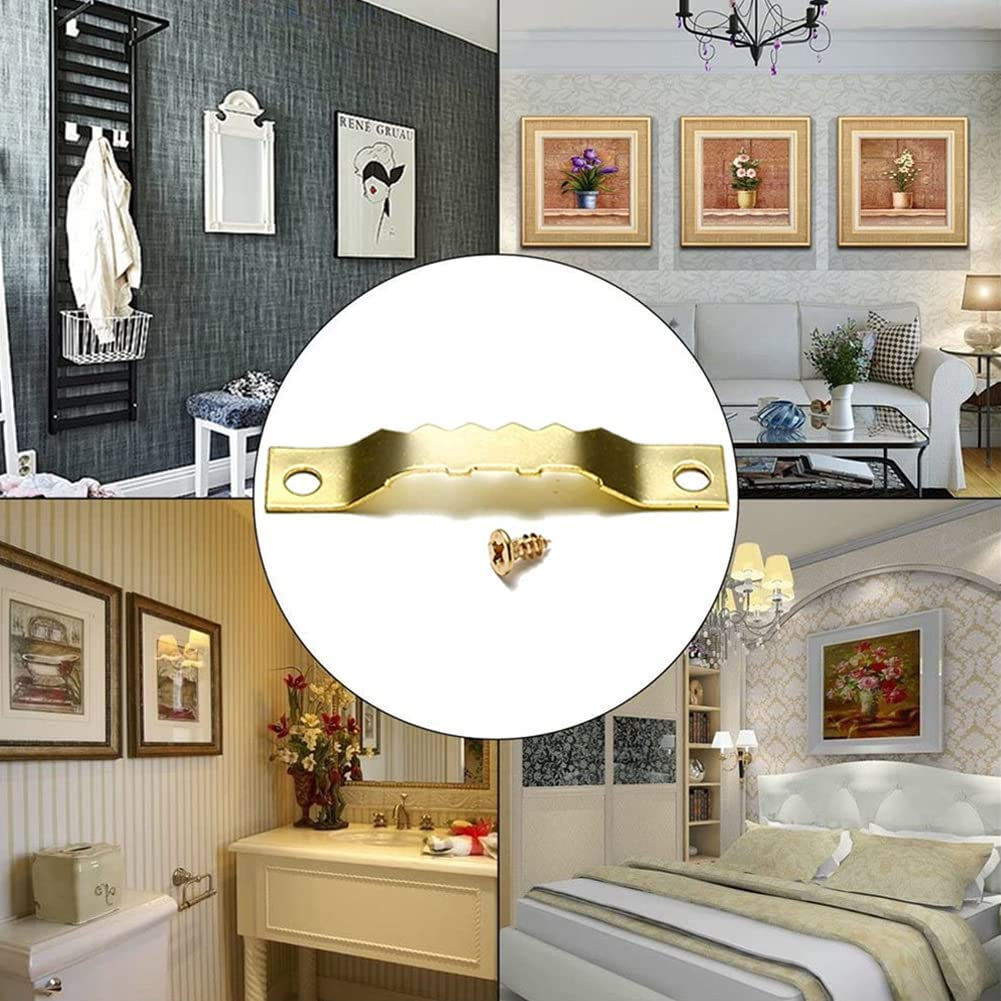 100 Pcs Sawtooth Picture Hangers,Picture Frames Hangers with Screws Picture Hang for Hanging Clock,Gold image number 4