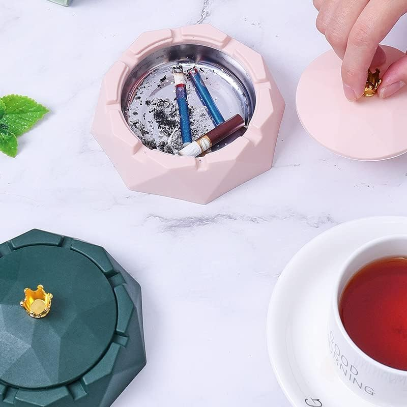 Pink Crown Stainless Steel Ashtray with Lids, Cigarettes Ashtray for Indoor or Outdoor Use, Windproof, Ash Holder for Smokers, Desktop Smoking-Ash Tray for Home, Office Decoration, image number 4
