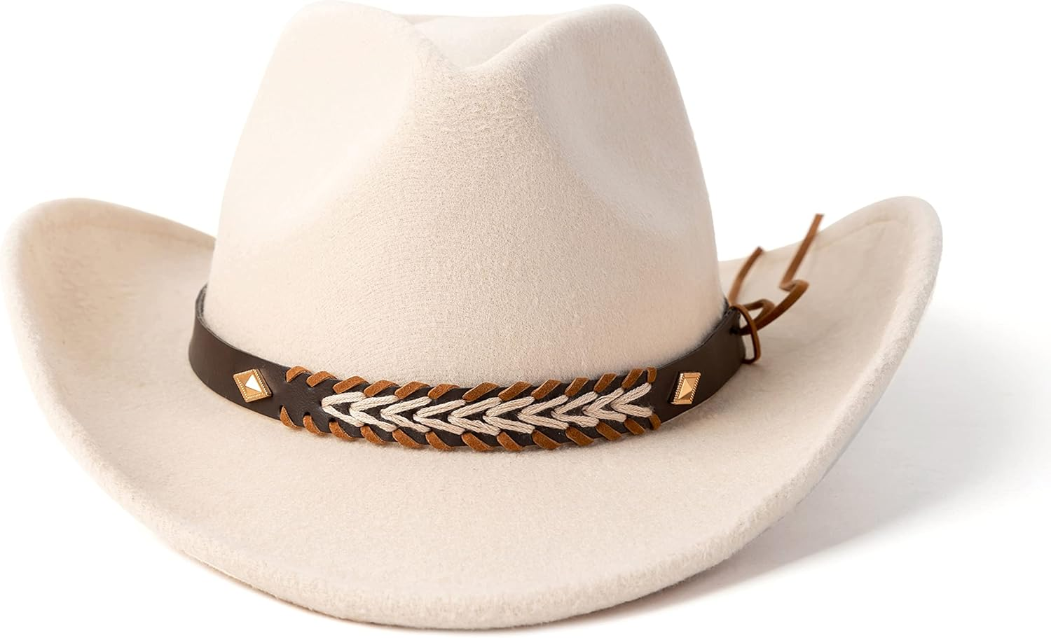 Gossifan Western Cowboy & Cowgirl Hat Felt Wide Brim Women Men Fedora - B Belt White image number 4