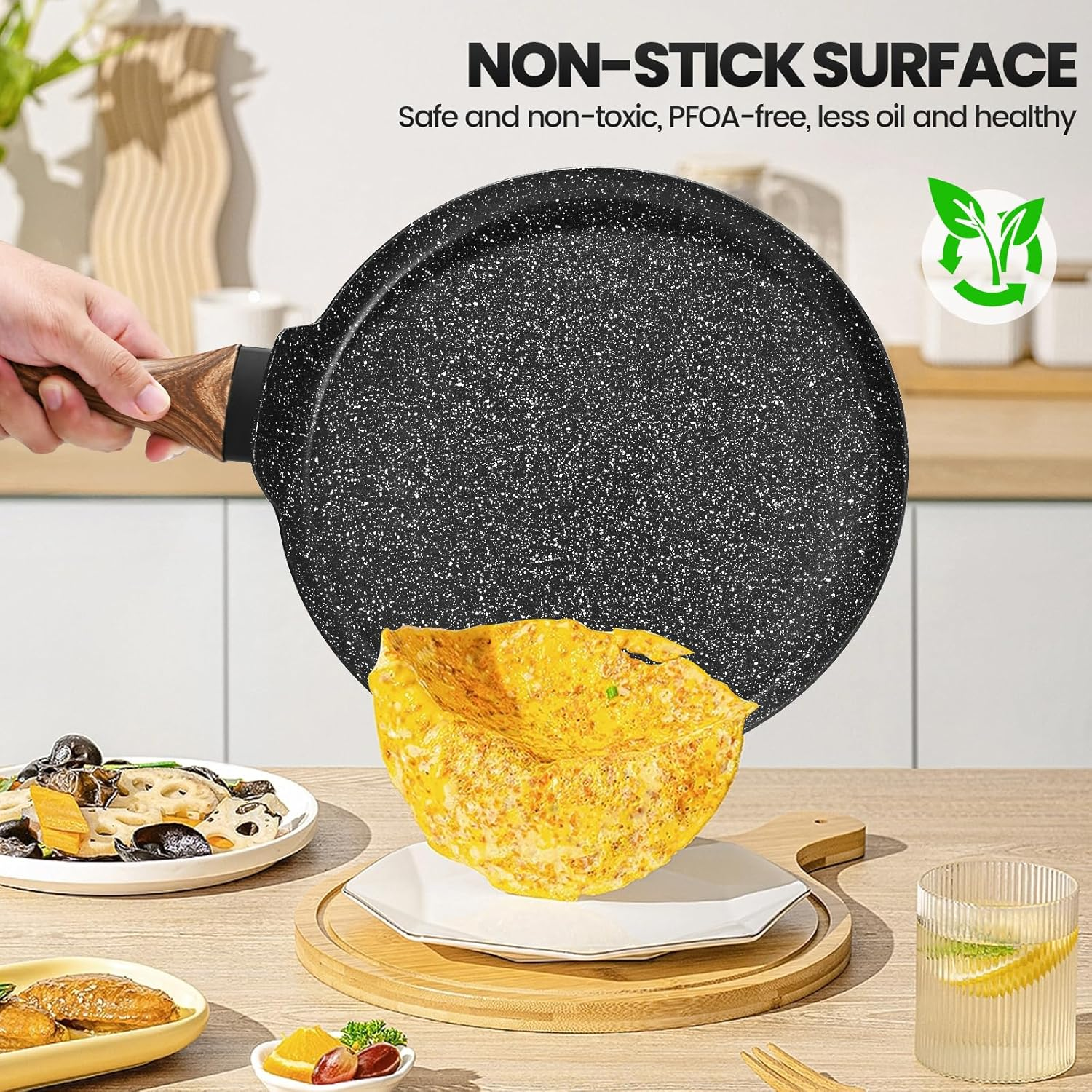 JNNQI Non-Stick Crepe Pan 28 Cm (11 Inch), Pfoa-Free Non-Toxic Coating, Gas/Electric/Induction Stovetop Compatible, Includes Silicone Spatula and Wooden Crepe Spreader Tool image number 5