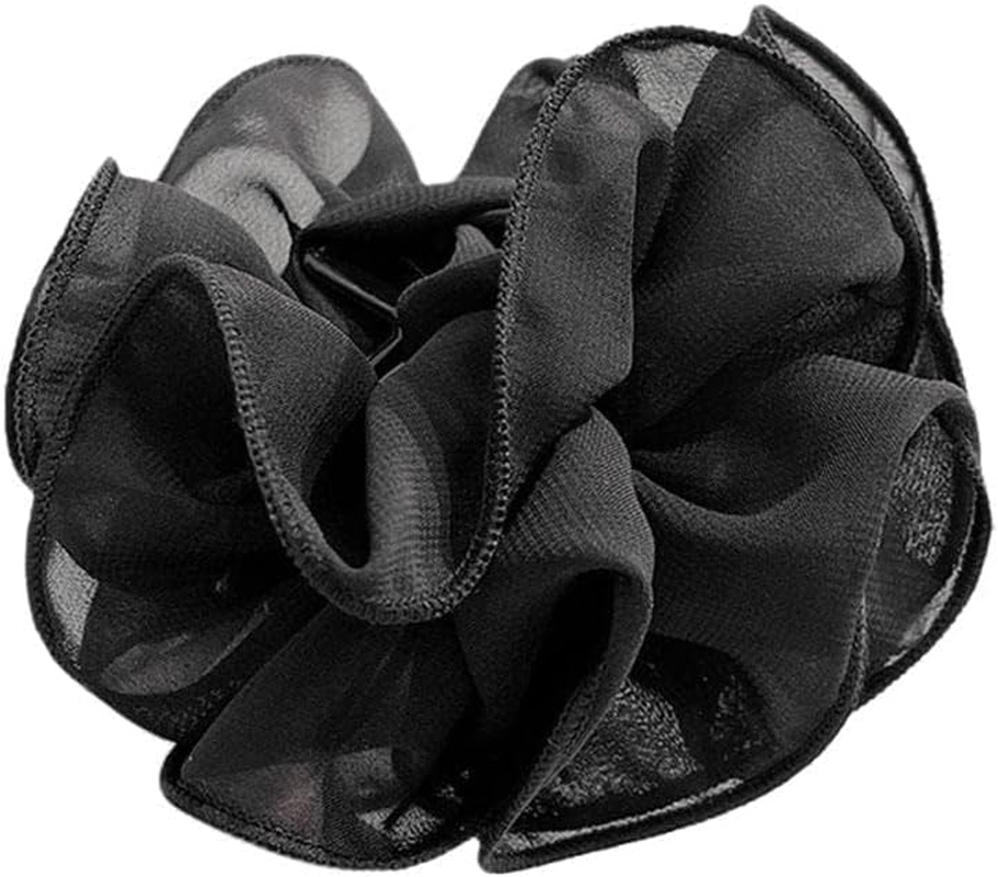 Large Black Chiffon Claw Hair Clip with Rose Design, Non-Slip Hair Clips, Hair Accessories for Women and Girls image number 3