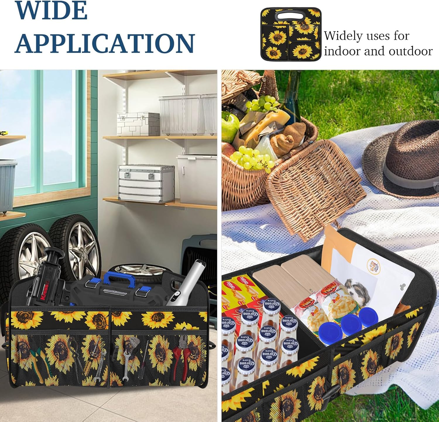 Femuar Car Trunk Organizer, Car Storage Organizer with Large Capacity Waterproof Collapsible Trunk Organizer for Car Suv/Jeep/Sedan (Sunflower, Standard) image number 6