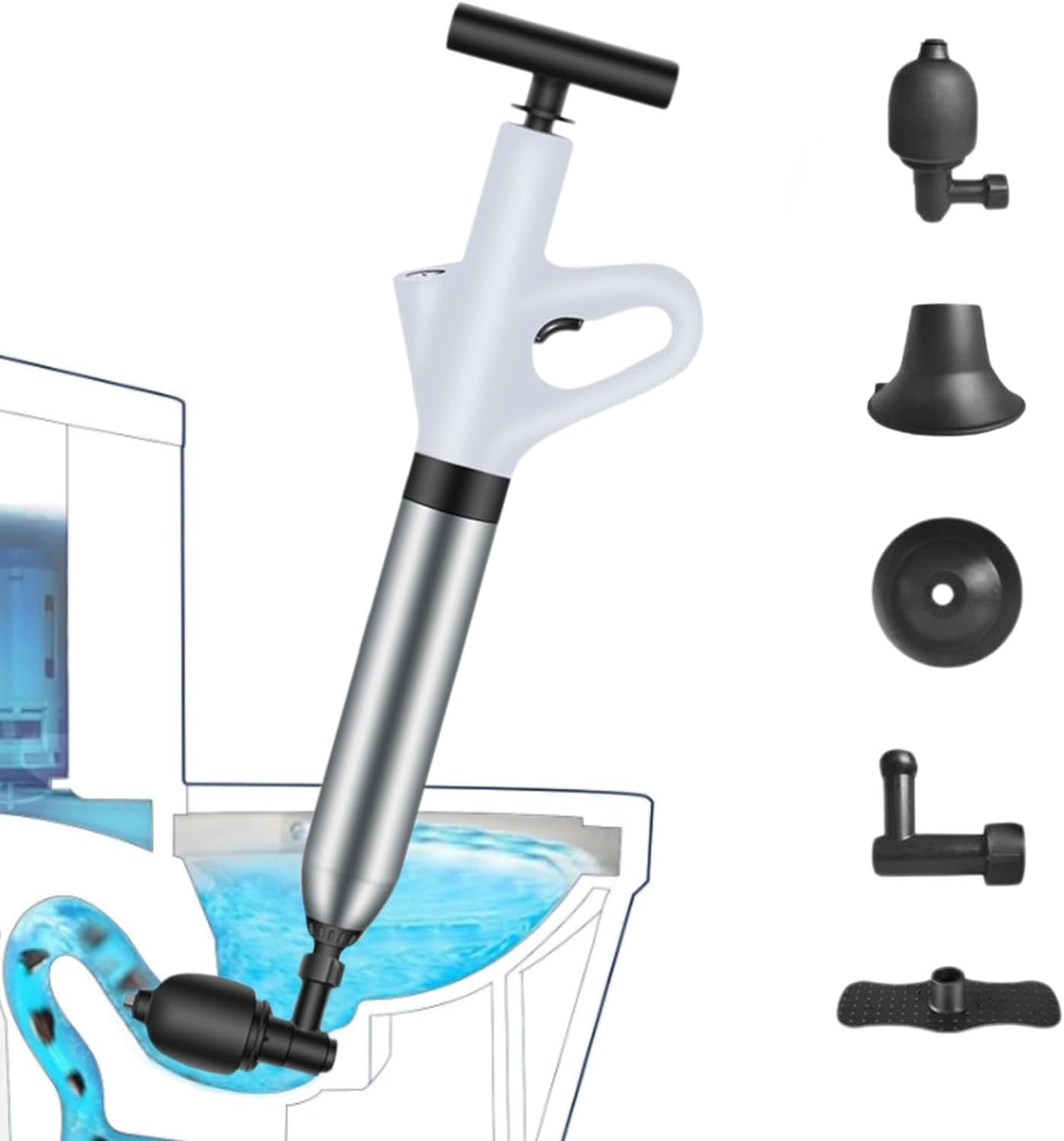 Uandhome Toilet Plunge Blaster,High Pressure Toilet Plunger,High-Pressure Air Drain Blaster Plunge Blaster Multi-Drain Unclogger for Toilets, Bathroom Floor Drains, Sinks and Plumbing Clogs