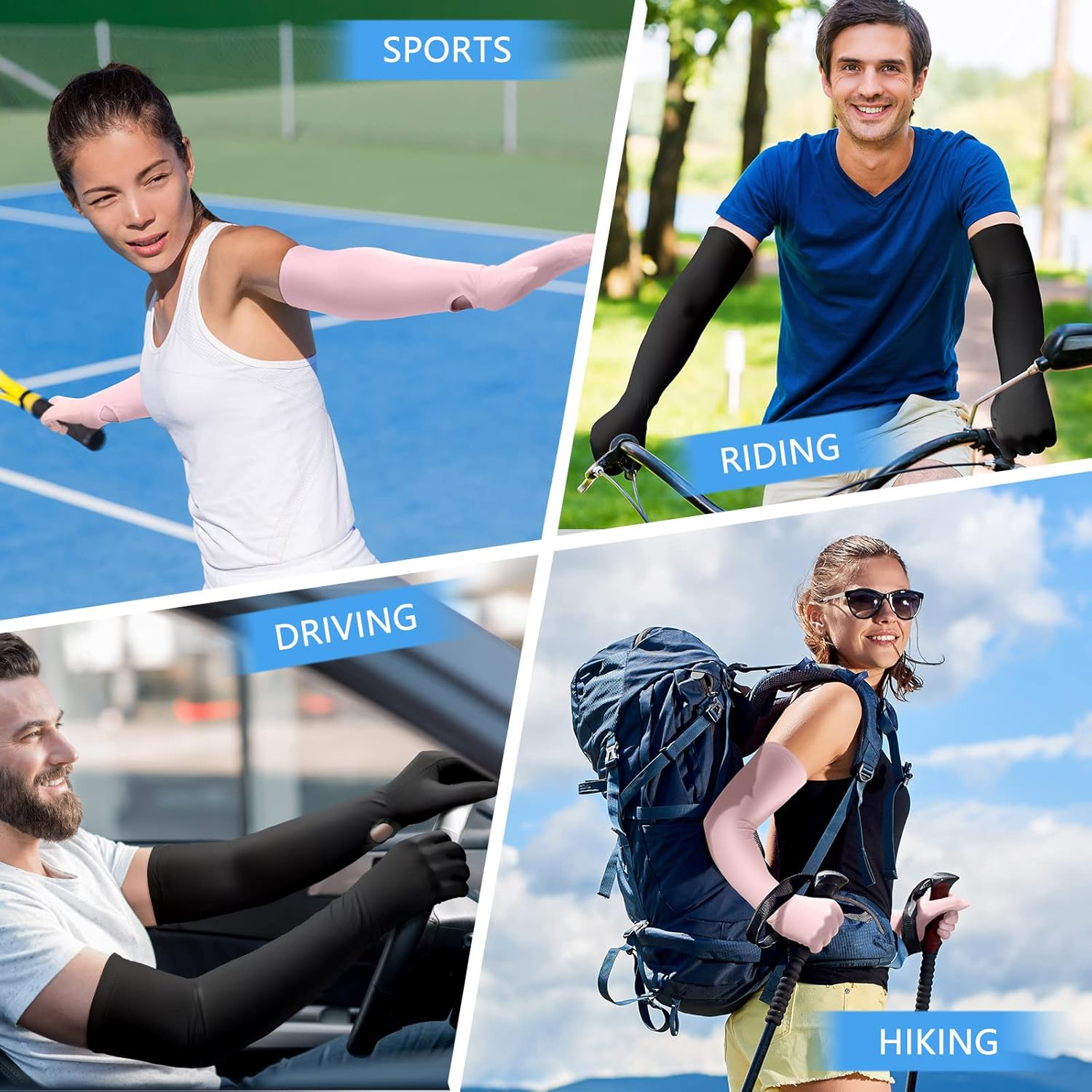 Yahenda 2 Pairs Women UV Long Sun Protection Gloves Touchscreen Arm Sun Driving Gloves UPF 50+ for Outdoor Sports Cycling image number 1