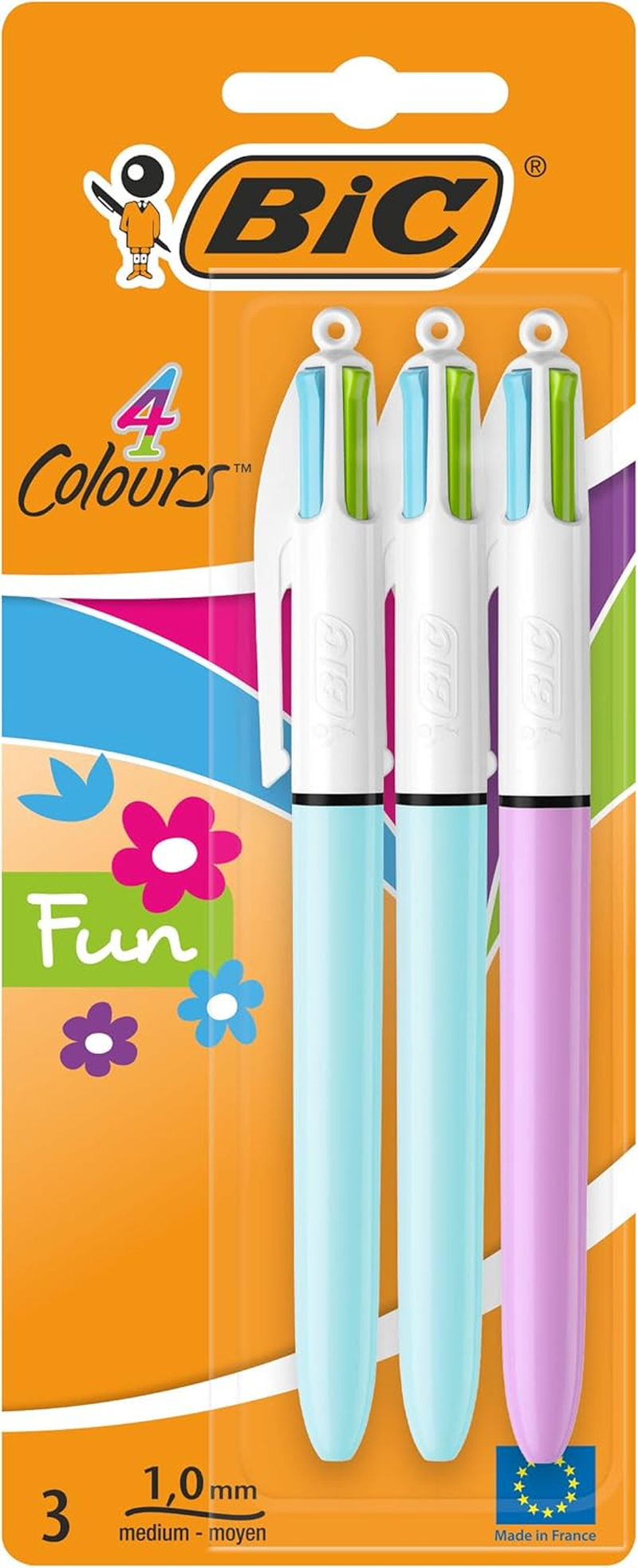 BIC 4 Colours Fun Retractable Ballpoint Pens with Four Ink Colours and Medium Point (1.0 Mm), Pack of 3 image number 3