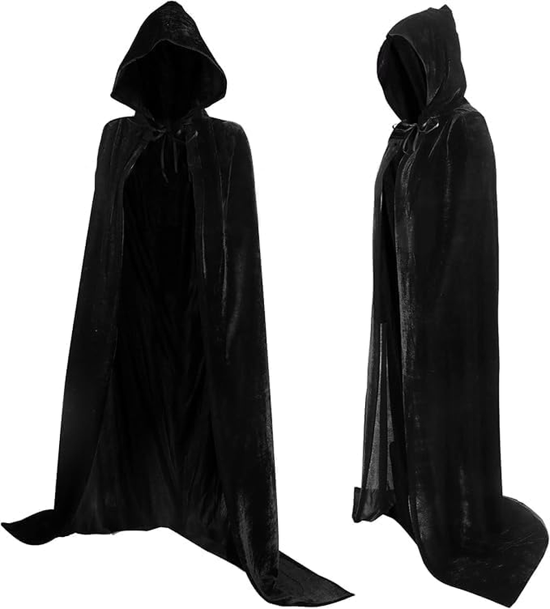 Unisex Hooded Cloak Full Long Stain Velvet Cape with Hood Halloween Cosplay Costumes Party Vampire Renaissance(150 CM) image number 3