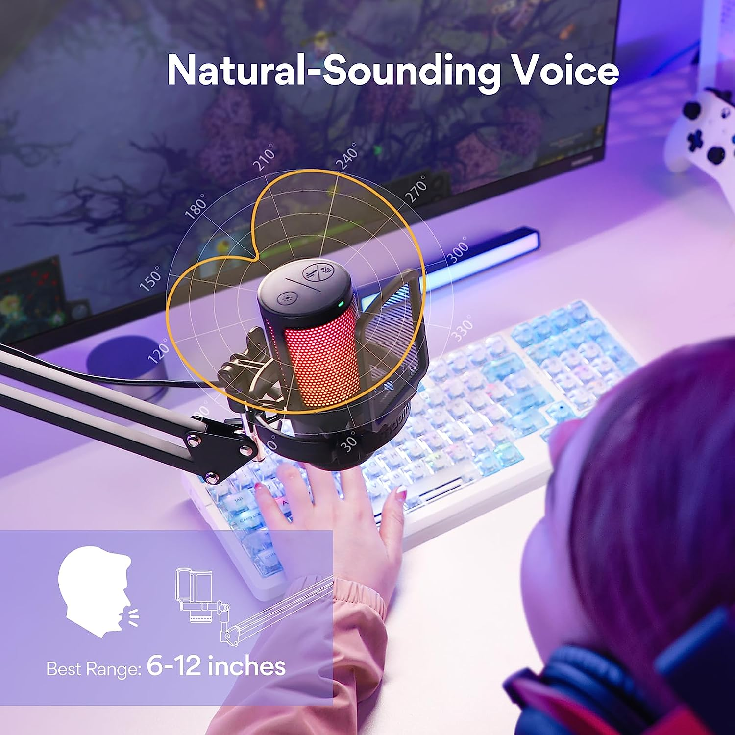 MAONO Gaming USB Microphone, Noise Cancellation Condenser Mic with Mute, Gain, Monitoring, Boom Arm for Streaming, Podcast, Twitch, Youtube, Discord, PC, Computer, PS4, PS5, Mac, Gamerwave DGM20S image number 2