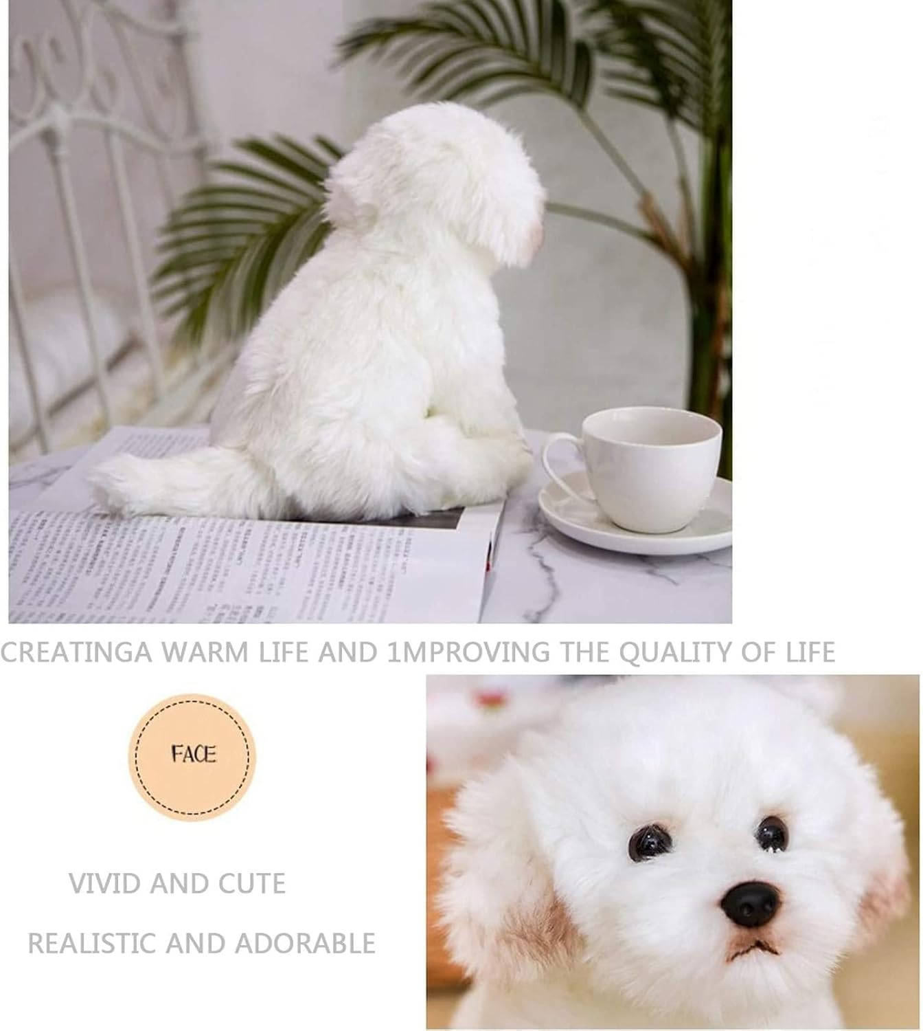 14" Realistic Plush Maltese Dog, Stuffed Animal Puppy Dog Toys, for Kids and Adult Birthday, White