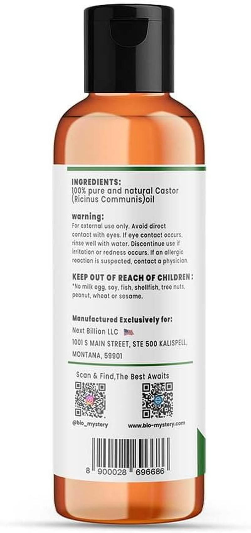 100% Pure Natural Castor Oil Cold Pressed, Hexane-Free, Unrefined Arandi Oil for Hair, Eyebrows, Thicker Eyelashes, Skin Moisturiser with Liner Brush (200Ml/6.8 Oz) image number 3