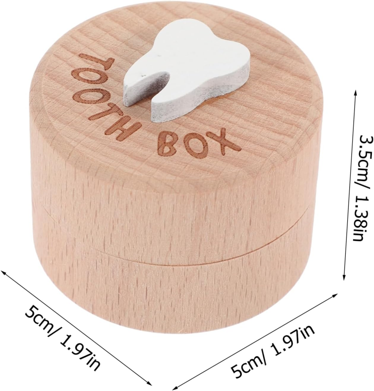 ERINGOGO Baby Tooth Keepsake Box Wooden Trinket Container 5Cm Diameter 3.5Cm Height Portable Milk Teeth Organizer for Boys and Girls Fetal Hair Storage image number 2