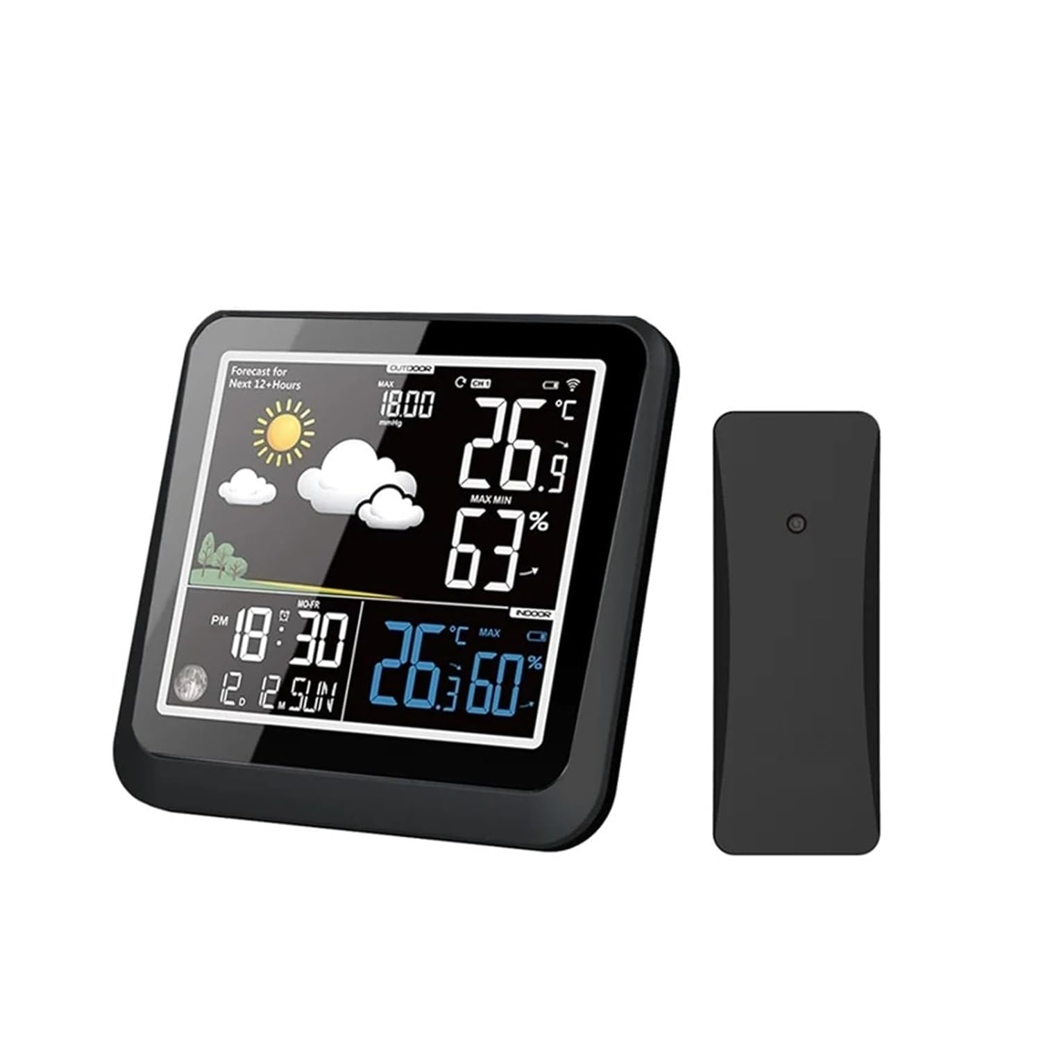 Wireless Weather Station Color LCD Screen Thermometer Hygrometer Moon Phase Forecast Sensor Wall Calendar Clock Indicator 3 CH image number 2