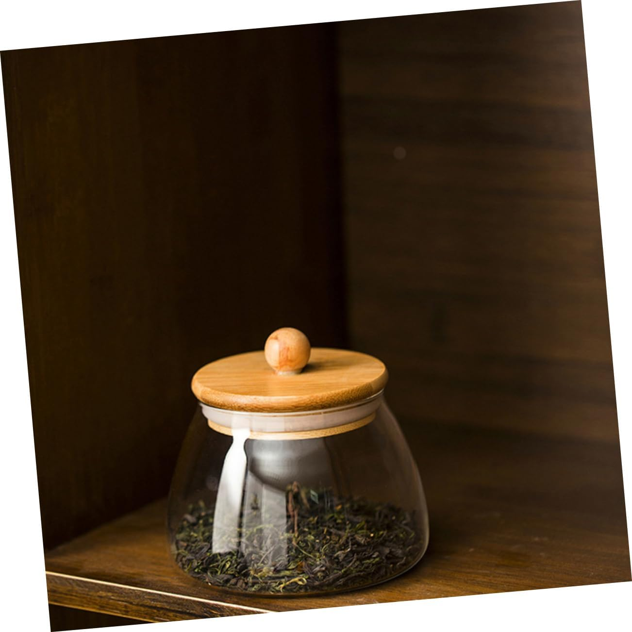 LABRIMP 2Pcs Transparent Glass Candy Storage Jars Bamboo Lids Wedding Sweets Containers Versatile Sealing Jars for Home and Bakery Use image number 2