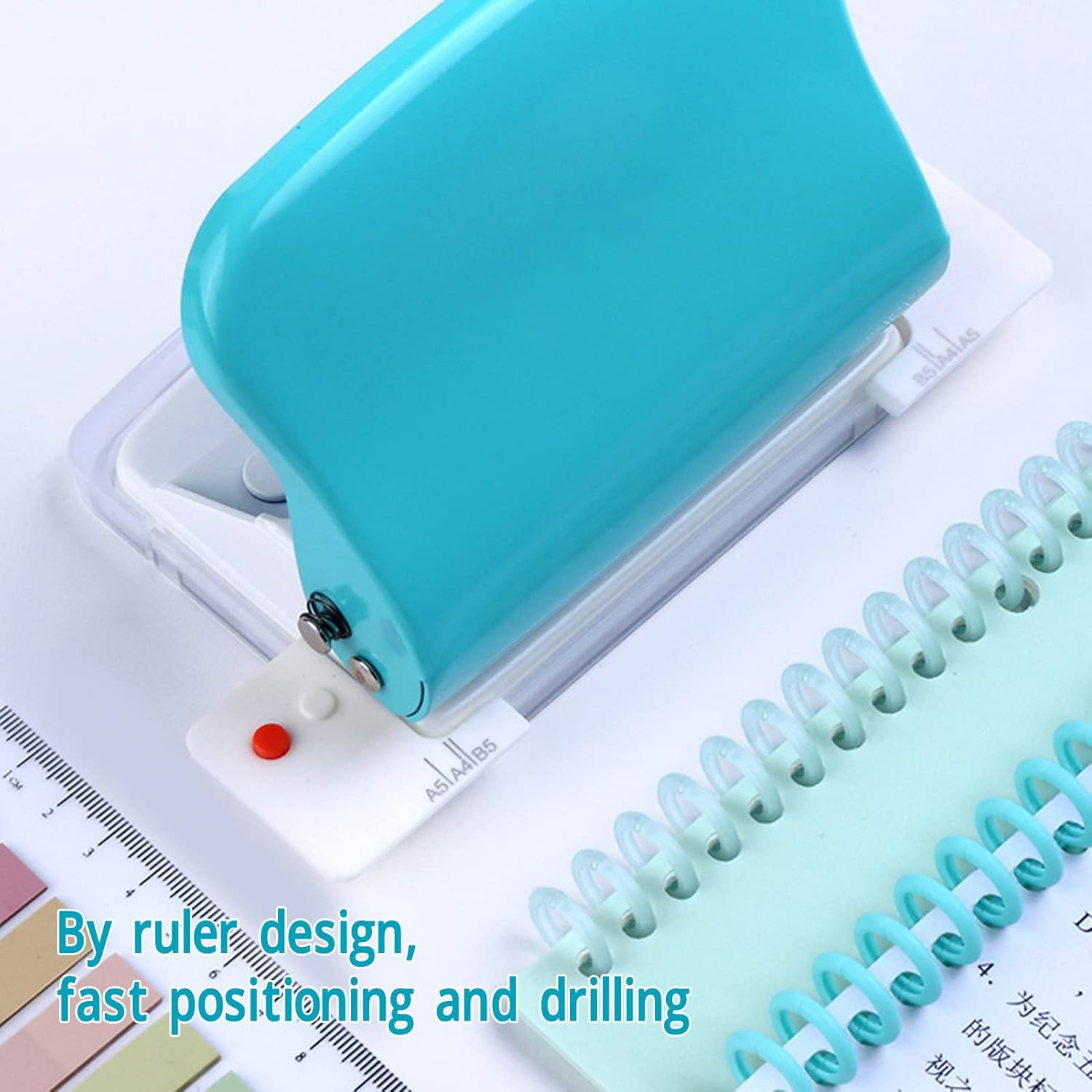 Paper Binding Machine, All Metal Lacquered Body Portable DIY Coil Book Hole Puncher Clamshell Plastic Tray for A4 A5 A6 A7 for School image number 4
