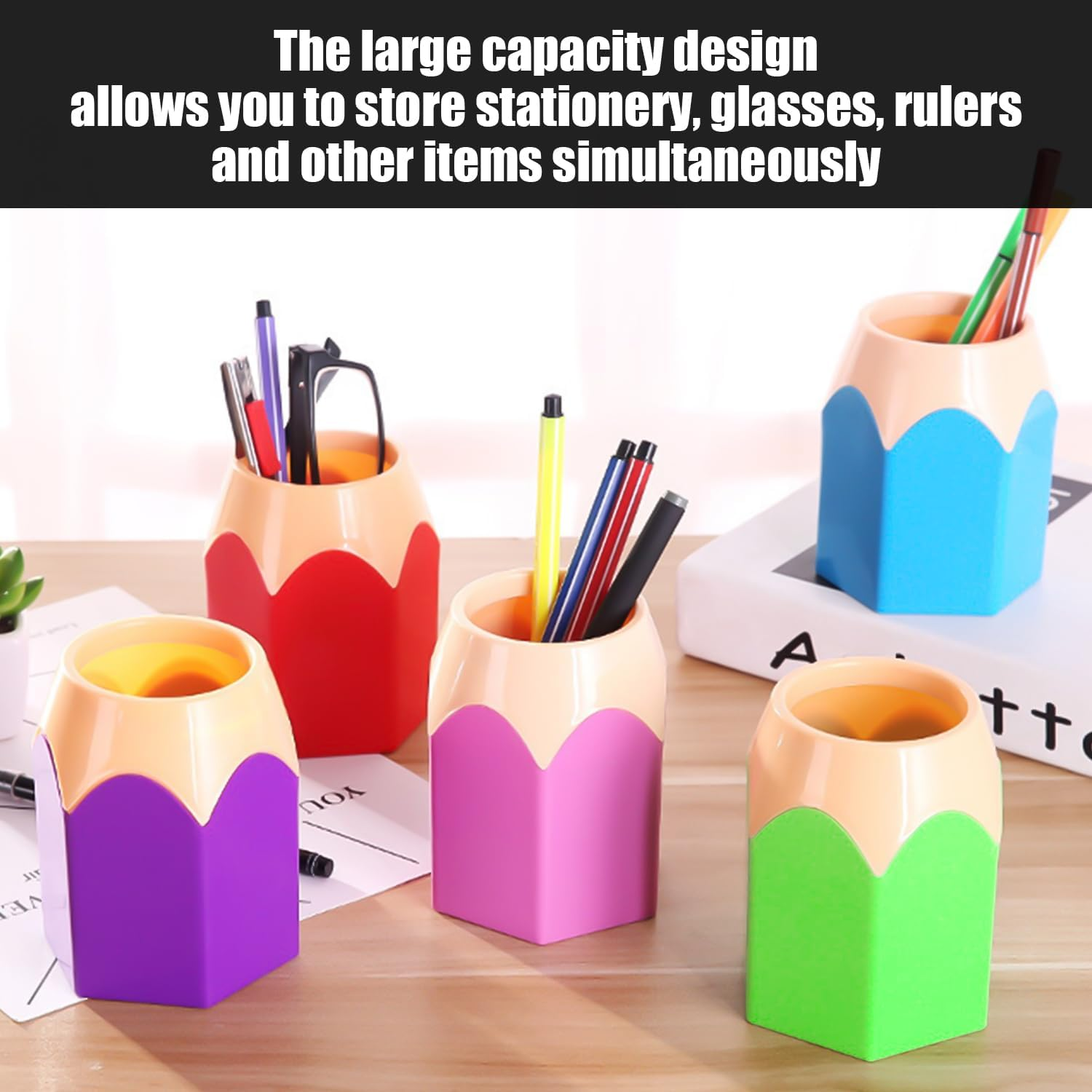 ZBHDEYG 5-Piece Contrast Color Pen Holder, Creative Pen Nib Design, Desk Storage Box for Stationery, Makeup Brush Storage, Office/Study Decor image number 1