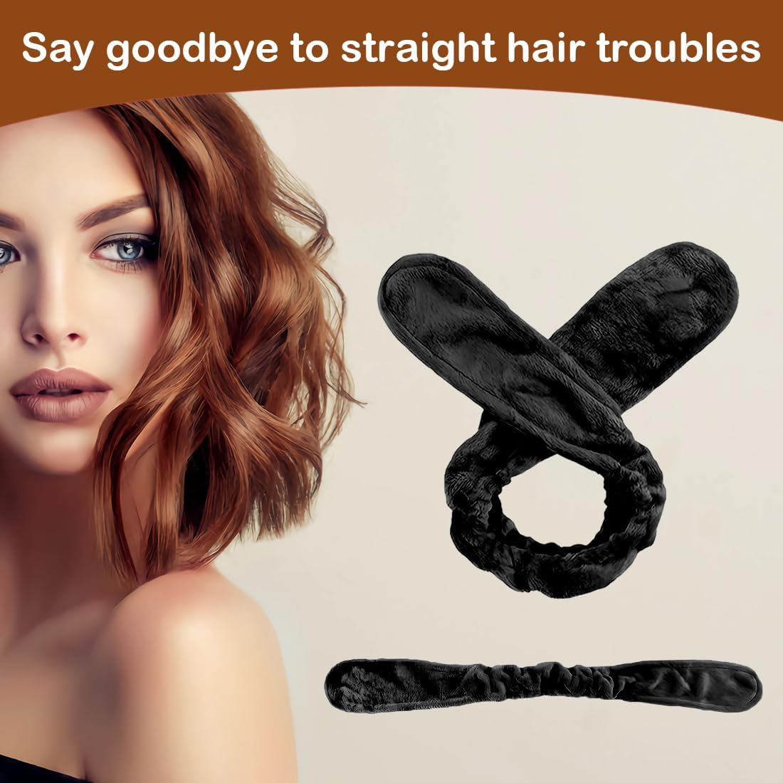 NHQZ Overnight Curls Band without Heat, Heatless Curls Band, Heatless Curler Non-Slip, Hair Band Curls Overnight, Overnight Blowout Curls Styling Wave, Curls without Heat (Black) image number 5