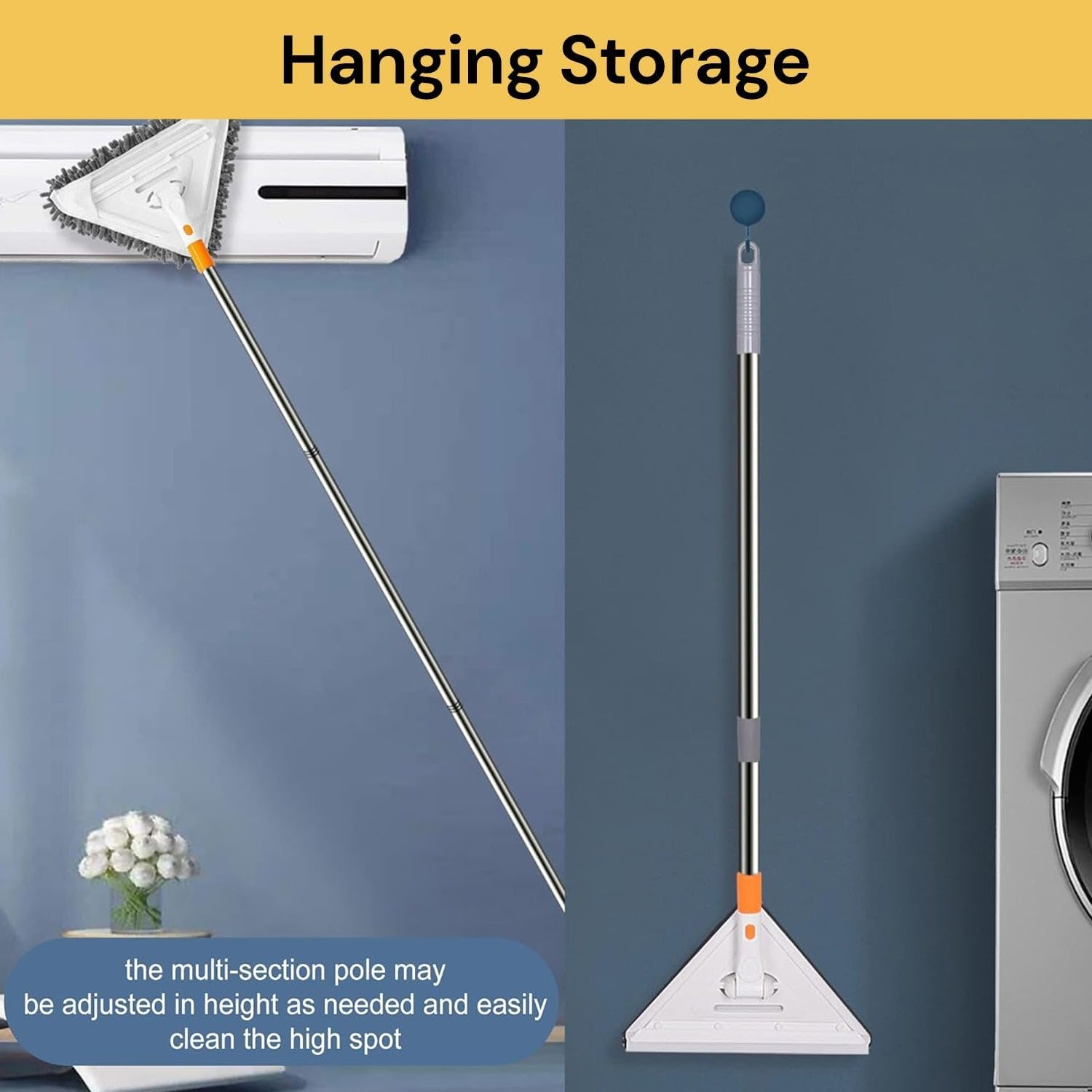 EZONEDEAL Mini Triangle Deep Cleaning Mop, Multifunctional Window Cleaner, 360 Degree Rotatable Adjustable Triangle Mop for Glass, Air Conditioners, Roofs, Gaps, Car - Extra Long Pole image number 3