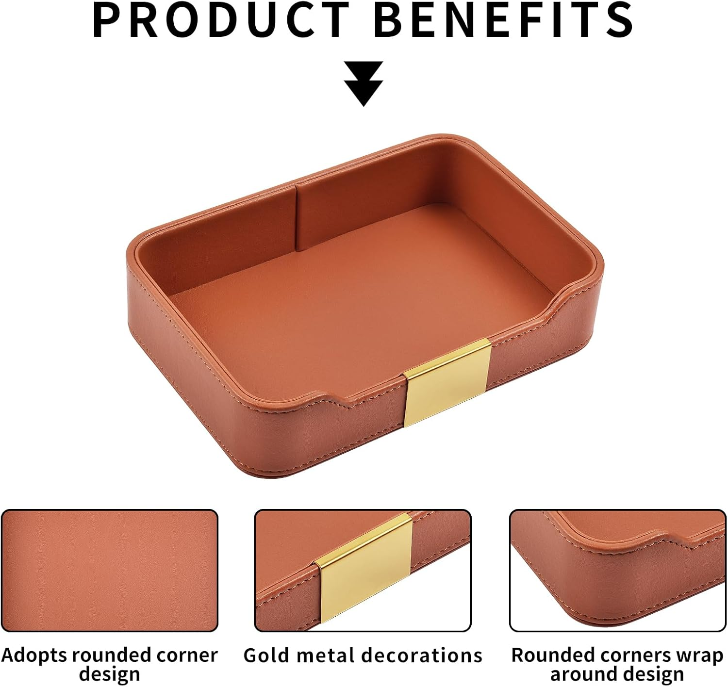 RHCSZ Leather Desktop Storage,Small Catchall Organizer,Luxury Decorative Tray,For Entryway Table to Hold Jewelry,Watch,Keys,Phone,Wallet,Orange, Hardware Tray-01 image number 3