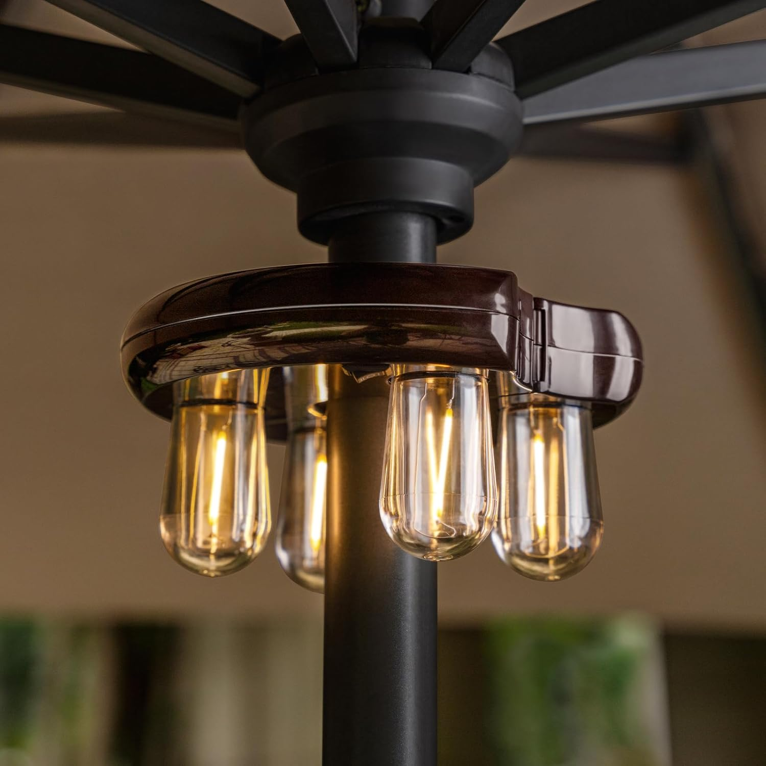 Patio 2 Packs Umbrella Light with LED Edison Bulbs, Battery Operation Cordless-Outdoor Umbrella Pole Lights with 2 Lighting Modes for Garden，Patio, Backyard, Camping or BBQ - Brown image number 5