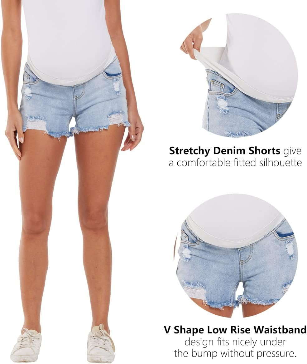 Jeans Short Pregnancy Maternity Jeans Shorts Women Maternity Denim Shorts Low Waist Ripped Raw Hem Maternity Fashion Summer Shorts image number 1