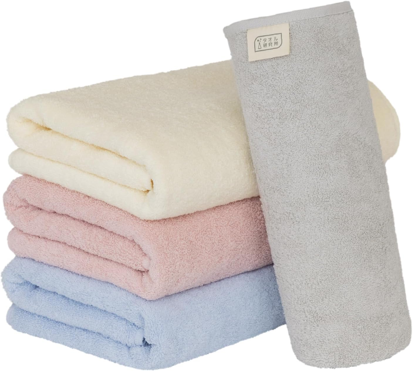 Towel Laboratory, Everyday Simple, #001, Bath Towels, Set of 4, Fast Absorbent, Quick Drying, 100% Cotton, Durable, Less Pilling (Family Pack/Different Colors for Families) Japan Technology