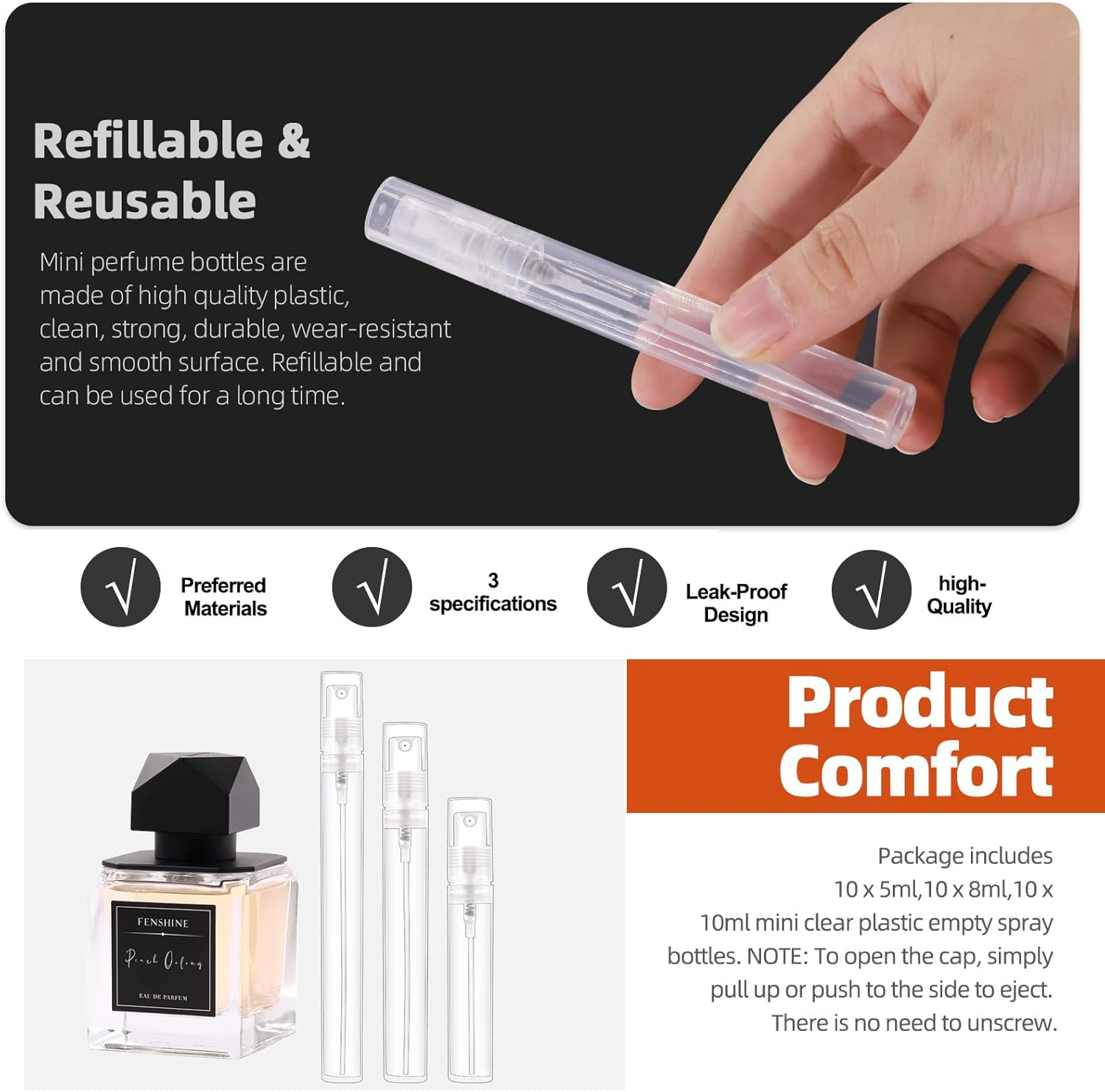 Tanstic 30Pcs Plastic Mini Spray Bottle, 5Ml 8Ml 10Ml Refillable Perfume Atomizer, Fine Mist Spray Bottle Travel Refillable Liquid Containers for Sample, Perfume, Cologne (Clear) image number 1