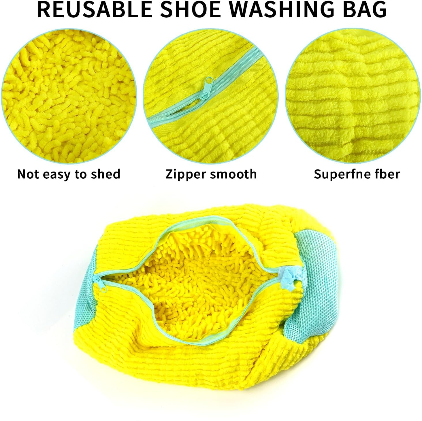 QUMOX Shoe Laundry Bag for Washing Machine and Dryer, Durable Reusable Shoe Washing Bag with Plush Zipper Cover, Ideal for Sneakers, Gym Shoes, Tennis Shoes, Delicates, and Slippers, Yellow 2-Pack - Blue image number 7