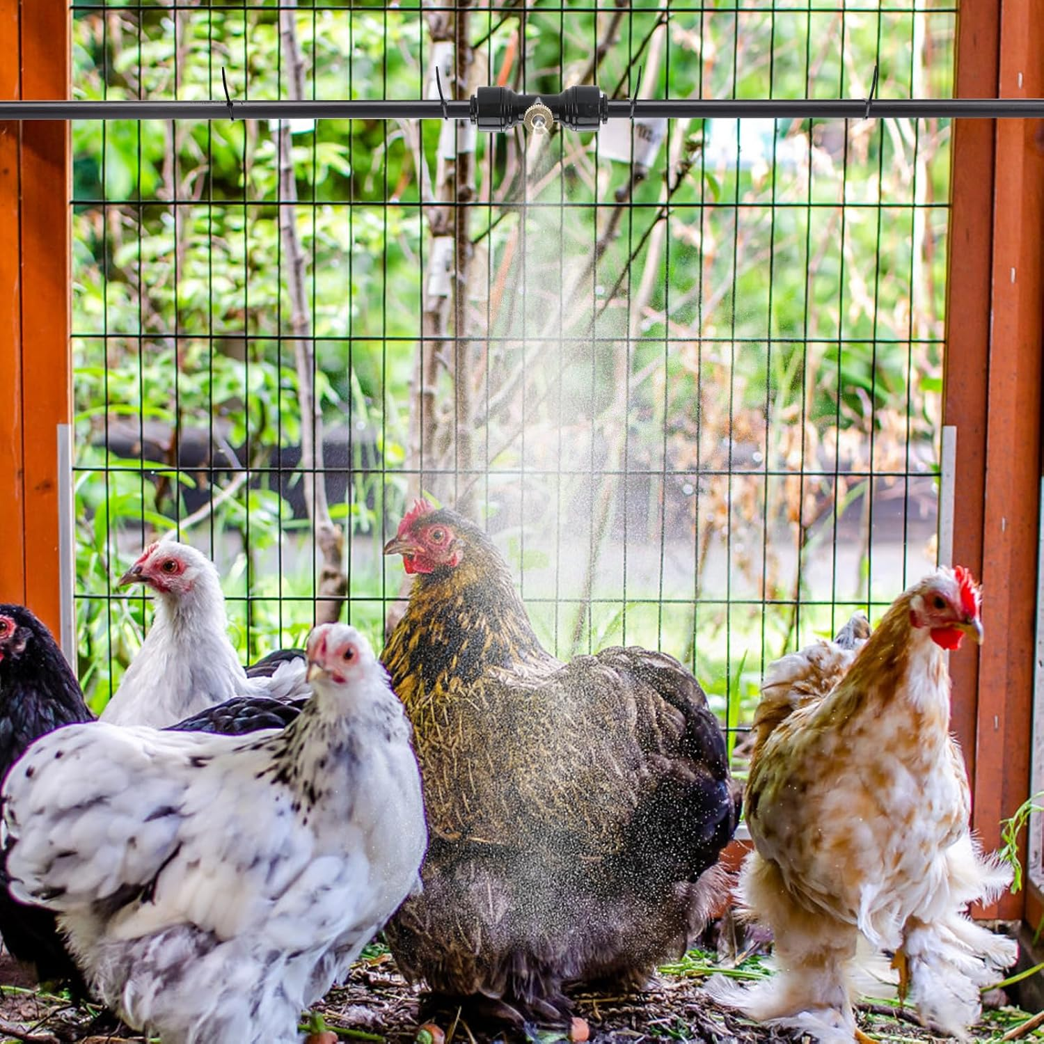 Chicken Coop Cooling System for Poultry - Pre-Installed No Leakage Misting Hose with 39.4FT Line 11 Nozzles 3/4" Adapter, Chicken Coop Accessories for Summer Heat Backyard Garden image number 5