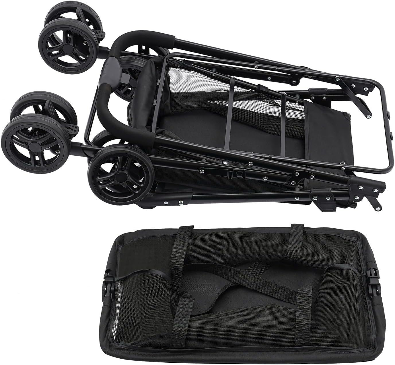 Folding Shopping Cart, Newly Upgraded 80 Lbs Foldable Grocery Cart, Portable Multifunctional Cart with Removable Tote Bag, Large Storage Space, with 360&deg; Wheels and One-Step Parking Brake, Black image number 5